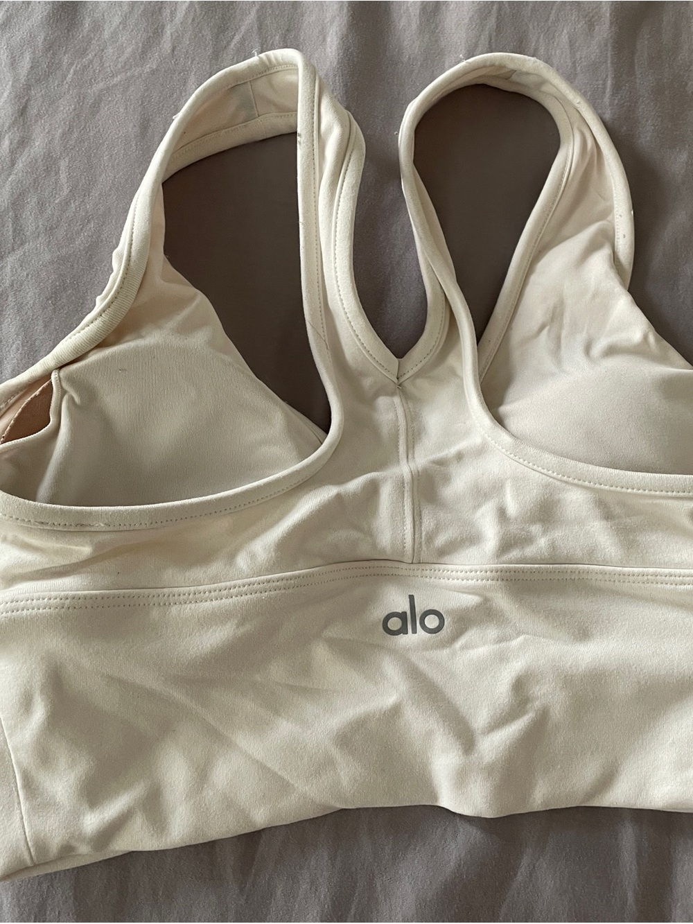 ALO Yoga Cream Ruched Racerback Bralette - Picture 2 of 3